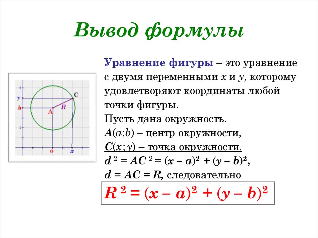 Вывод формулы окружности. Уравнение окружности вывод формулы. Формулы уравнения окружности и прямой. Уравнение окружности формула 8 класс.