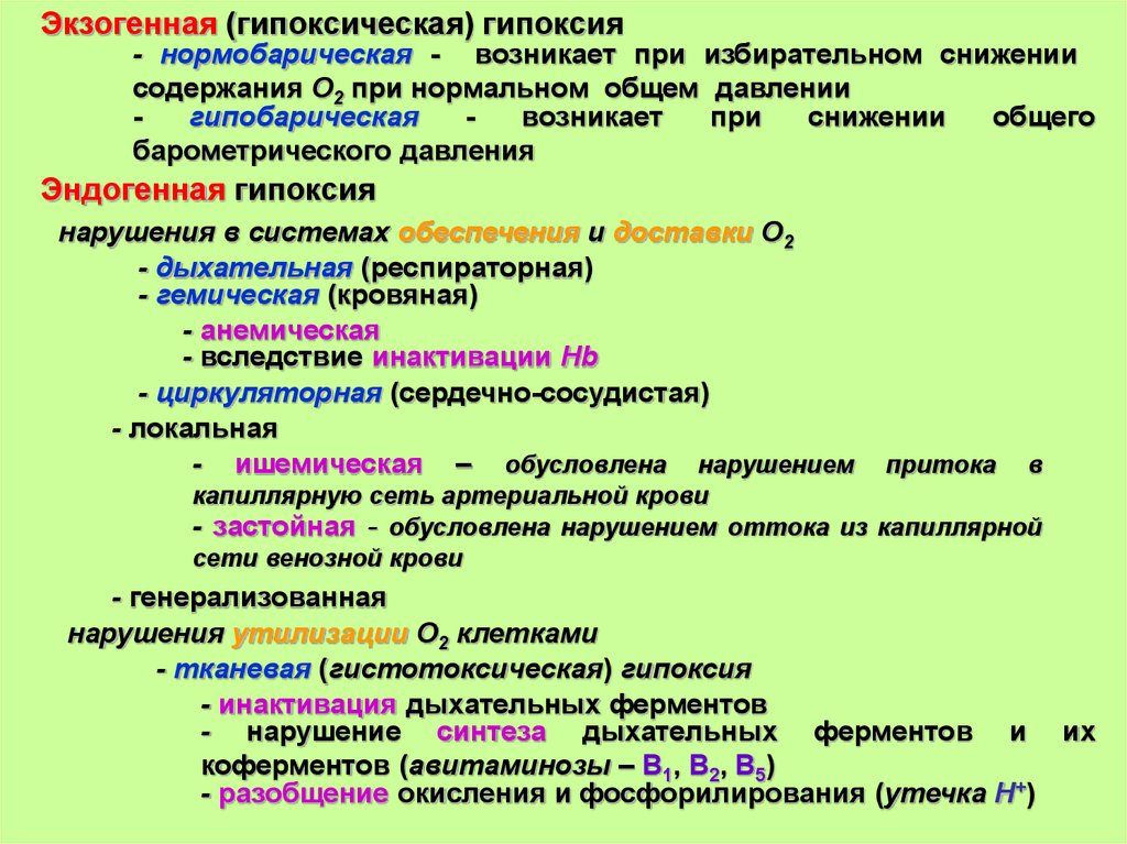 Гипоксия пример. Нормобарическая гипоксия механизмы развития. Механизм развития нормобарической гипоксии. Экзогенная нормобарическая гипоксия. Классификация эндогенной гипоксии.