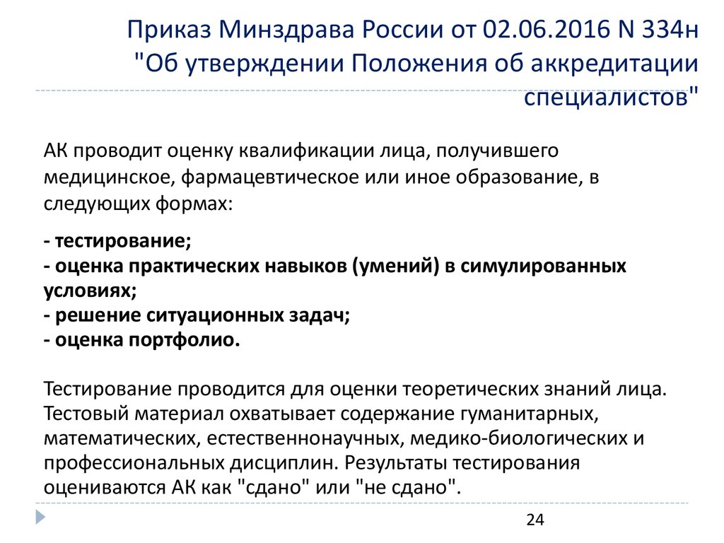 Положение об аккредитации. Приказ Минздрава. Приказ 334н от 02.06.2016 об аккредитации специалистов. П. 103 положения об аккредитации специалистов.