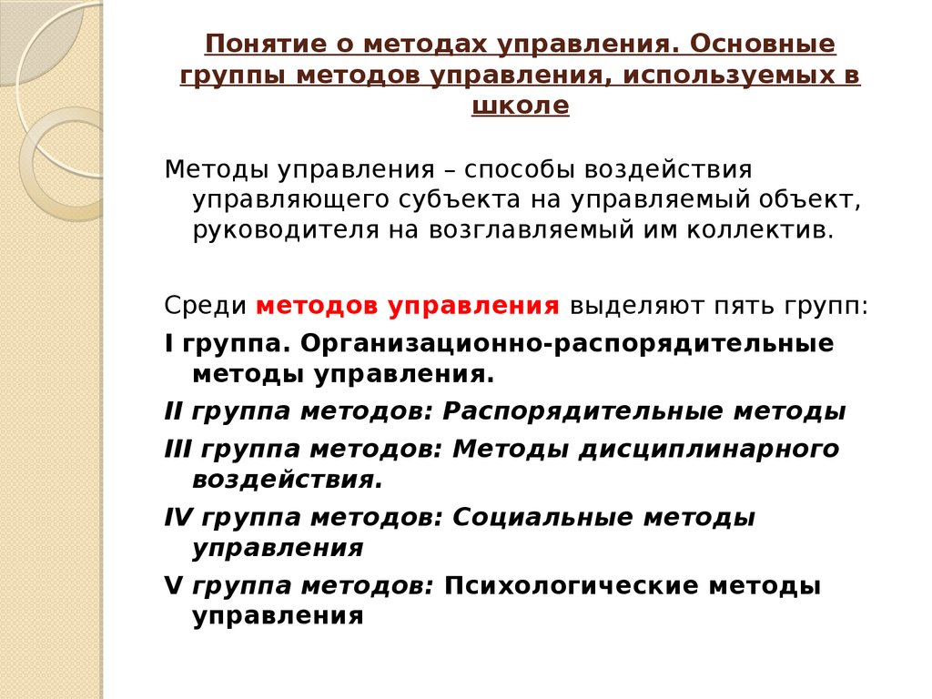 Методы коллектива. Методы управления в школе. Основные методы управления. Основные группы методов управления. Методы групп управления в менеджменте.