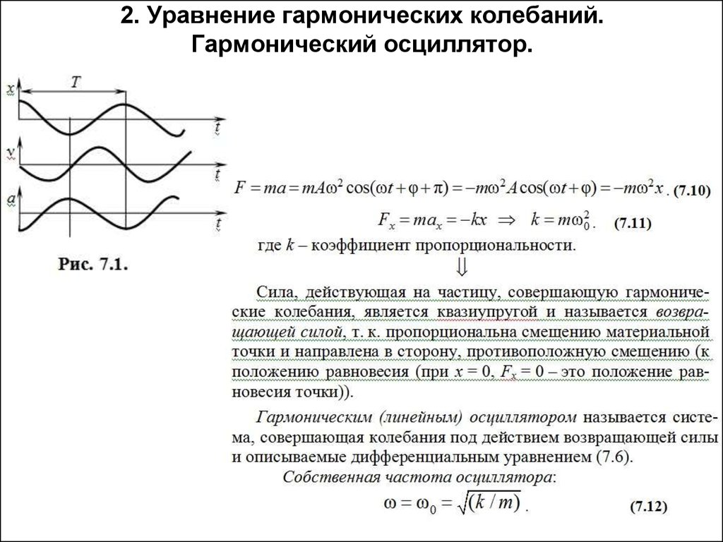 Координата тела совершающего гармонические колебания. Формула периода колебаний осциллятора. Затухающий гармонический осциллятор. В уравнении для вынужденных колебаний гармонического осциллятора.