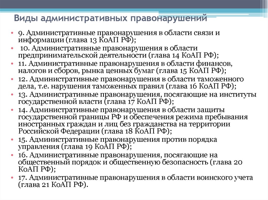 Административные статьи коап. Главы КОАП РФ. Виды административных правонарушений. Виды административных правонарушений КОАП РФ. КОАП РФ глава 14.