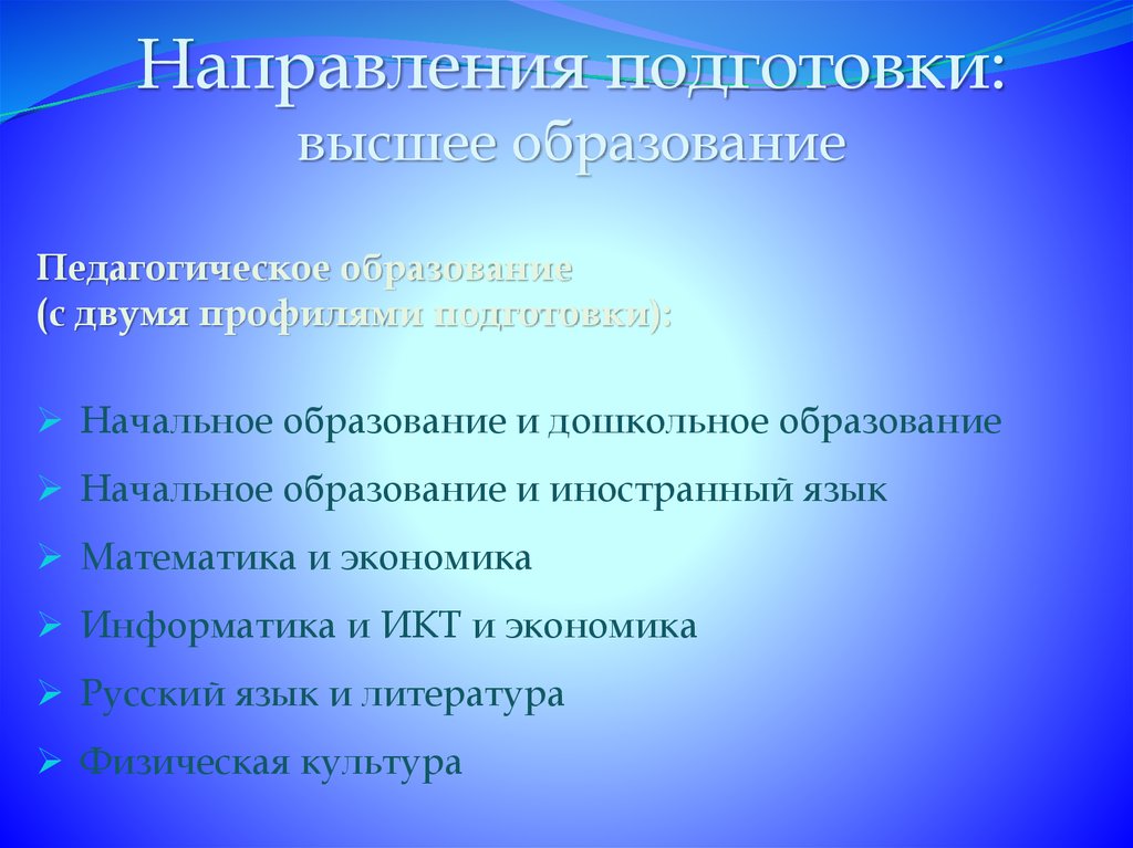 Направления подготовки высшего образования