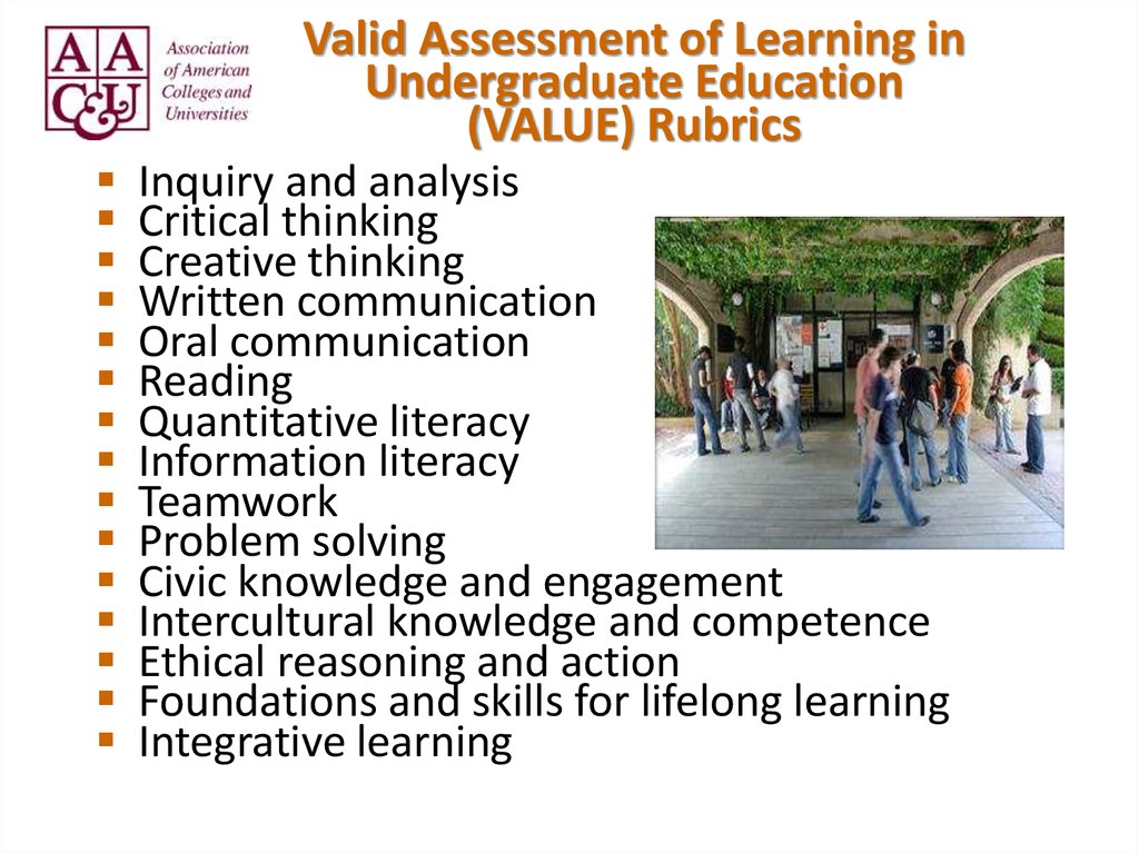 Valid Assessment of Learning in Undergraduate Education (VALUE) Rubrics
