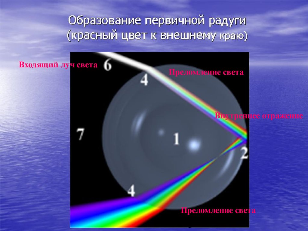 Преломление лучей света. Механизм образования радуги. Преломление солнечных лучей. Схема образования радуги.