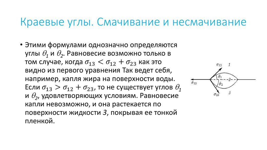 Краевые углы. Cмачивание и несмачивание