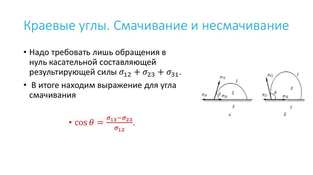 Краевые углы. Cмачивание и несмачивание