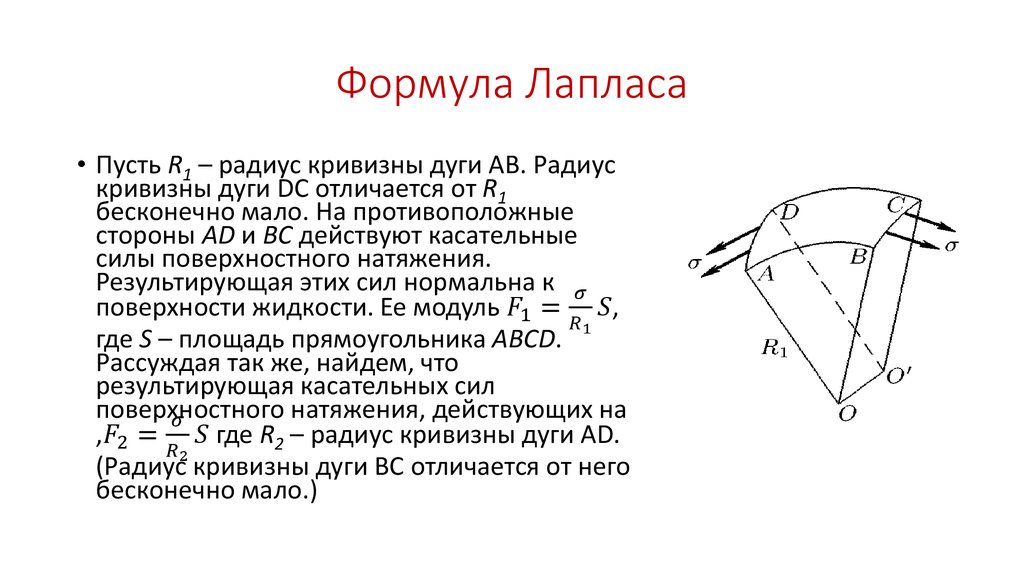 Формула лапласа. Формула Лапласа для цилиндрической поверхности. Уравнение Лапласа поверхностное натяжение. Вывод формулы натяжение Лапласа. Формула Лапласа для поверхности произвольной формы.