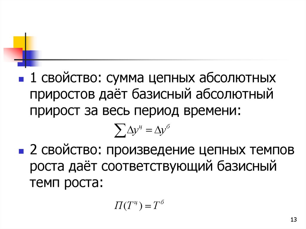 Базисный абсолютный. Произведение цепных темпов роста. Взаимосвязь базисных и цепных темпов роста. Сумма цепных абсолютных приростов равна. Базисный абсолютный прирост равен сумме цепных абсолютных приростов.