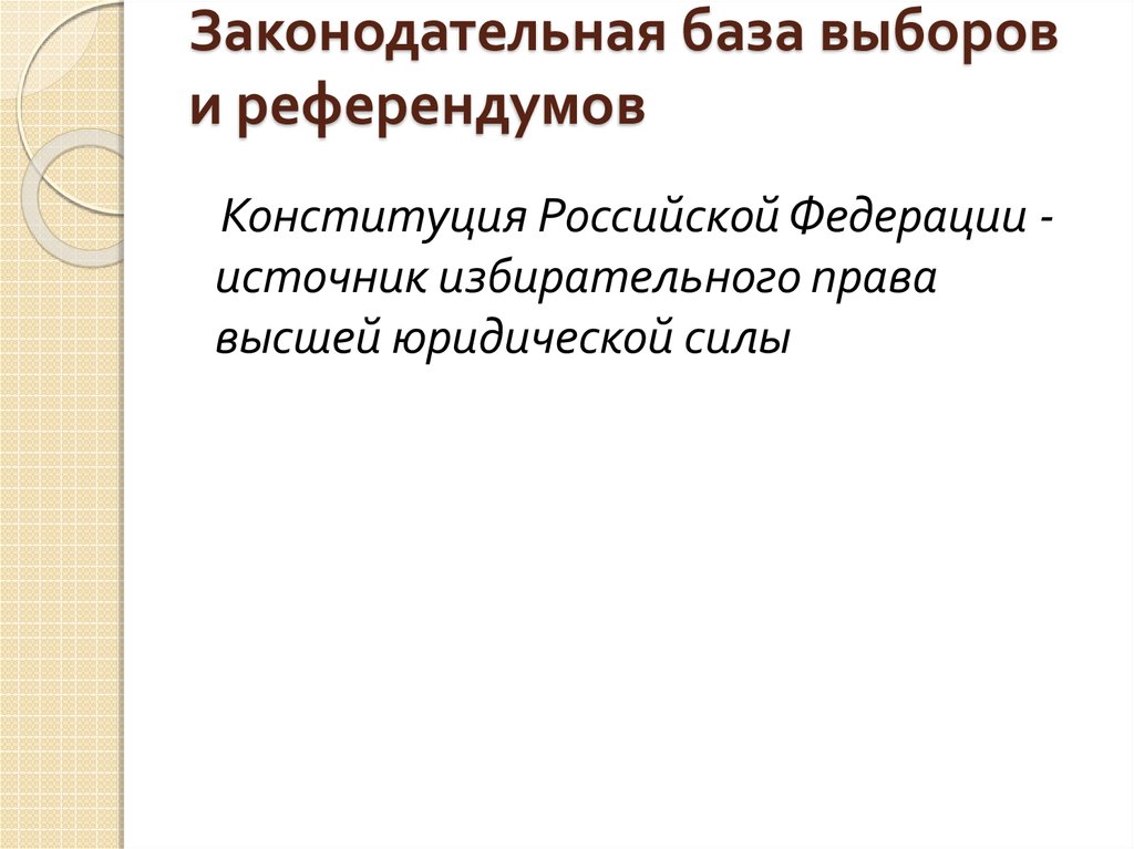 Законодательная база выборов и референдумов