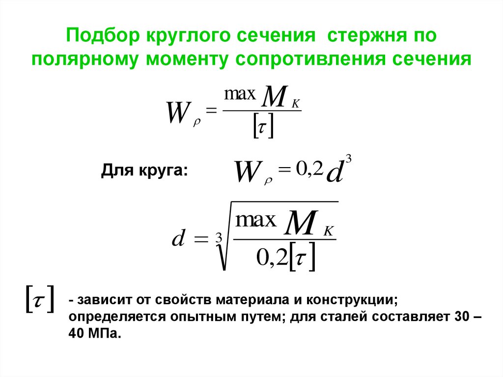 Подобрать сечение стержня. Полярный момент сопротивления сечения для кольца. Полярный момент сопротивления сечения для круга. Момент сопротивления круглого сечения. Момент сопротивления сечения кольца.