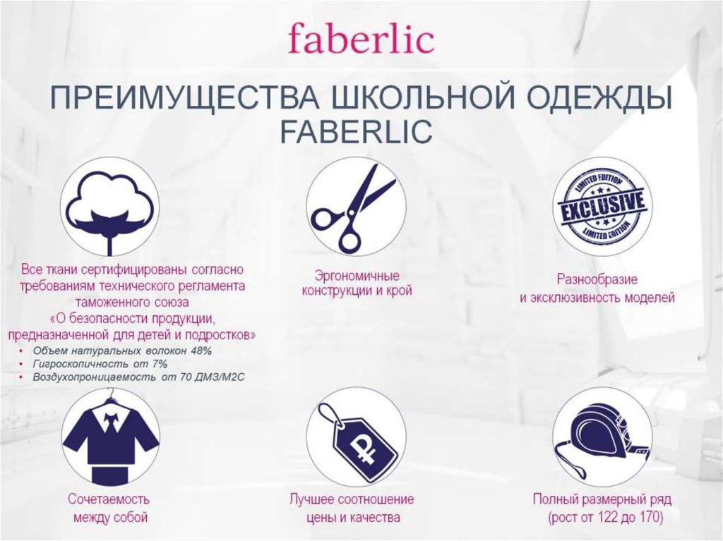 ПРЕИМУЩЕСТВА ШКОЛЬНОЙ ОДЕЖДЫ FABERLIC 