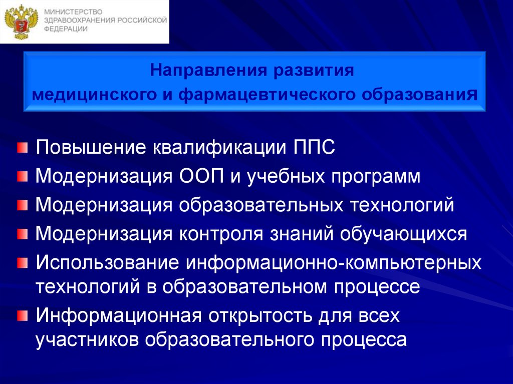 Повышения квалификации ппс. Направления развития фармацевтической технологии. Развитие фармацевтического образования презентация. Направление развития медицинского образования. Становление медицинского образования в России.