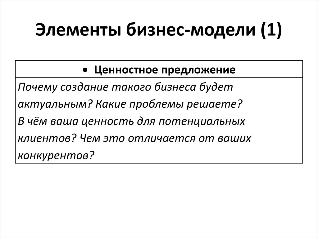 Причины создания моделей. Элементы бизнеса. Ценностное предложение картинка. Предложение почему е