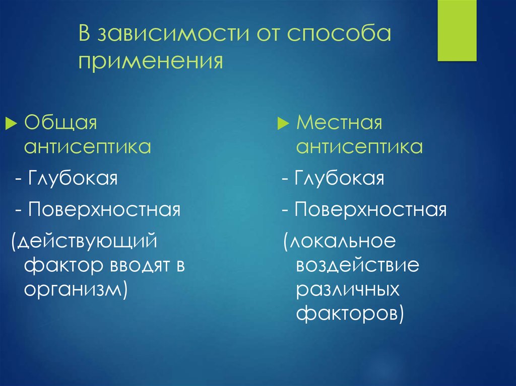 Общего использования. Антисептика поверхностная и глубокая общая и местная. Способ применения антисептика. Пути и способы применения антисептиков. Местная антисептика.