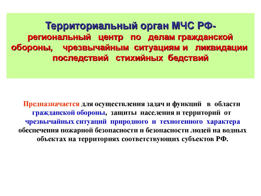 Территориальный орган МЧС РФ- региональный центр по делам гражданской обороны, чрезвычайным ситуациям и ликвидации последствий стихийных