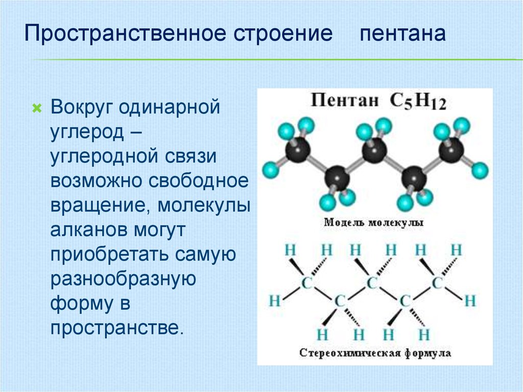 Тип химических связей между атомами углерода. Пространственное строение молекулы пропана. Структура пентана. Строение алканов. Пространственное строение углеводородов.