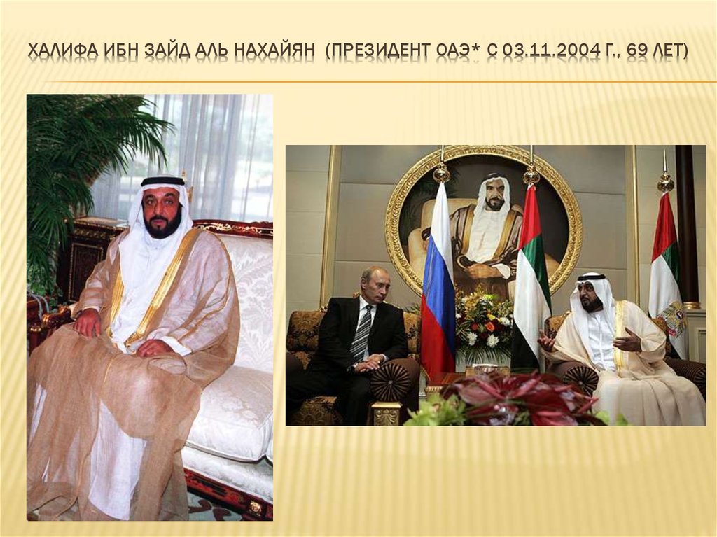 Халифа ибн Зайд Аль Нахайян (президент оаэ* С 03.11.2004 Г., 69 ЛЕТ)