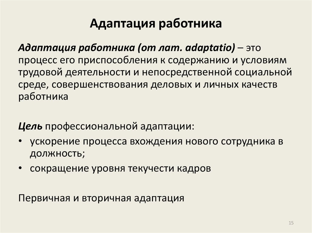 Процесс адаптации нового работника