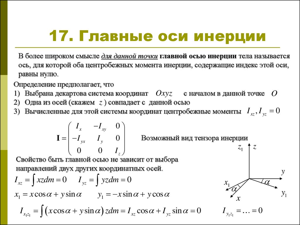 Ось инерции. Главные оси тензора инерции. Главная Центральная ось инерции твёрдого тела. Главные оси тензора момента инерции. Центральный Тензор инерции.