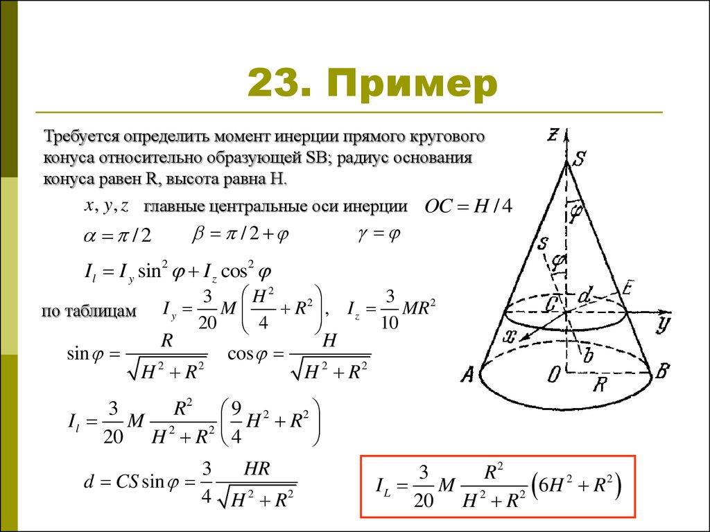 Центр основания конуса. Вычислить момент инерции круглого конуса, относительно его оси.. Центр масс конуса формула. Момент инерции конуса формула. Усечённый конус момент инерции.