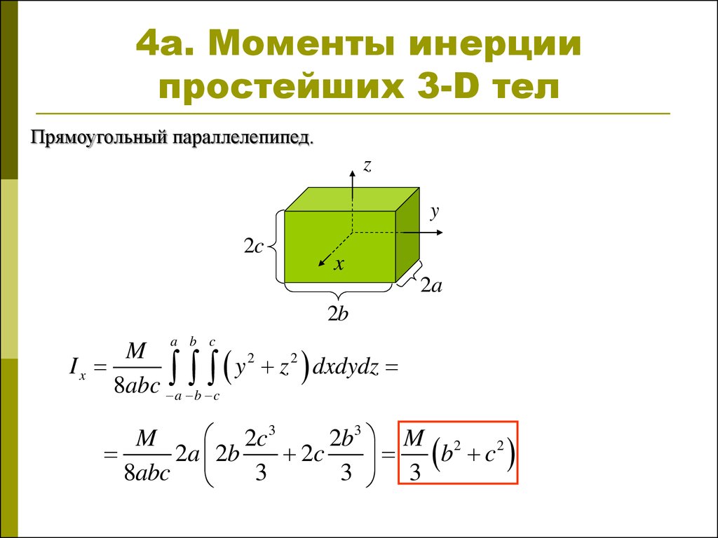 4a. Моменты инерции простейших 3-D тел