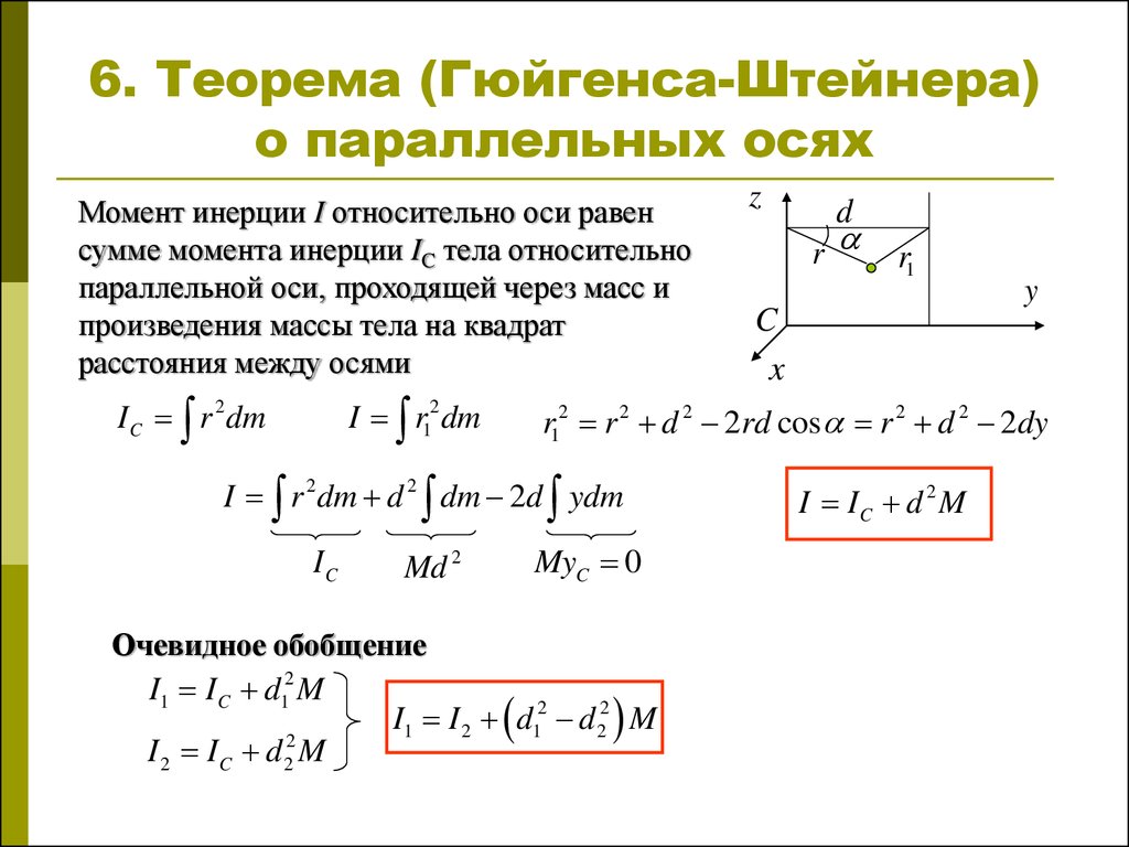 Расстояние параллельных осей. Вывод формулы Гюйгенса Штейнера. Теорема Гюйгенса Штейнера вывод формулы. Теорема Штейнера Гюйгенса для момента инерции. Доказательство теоремы Штейнера.