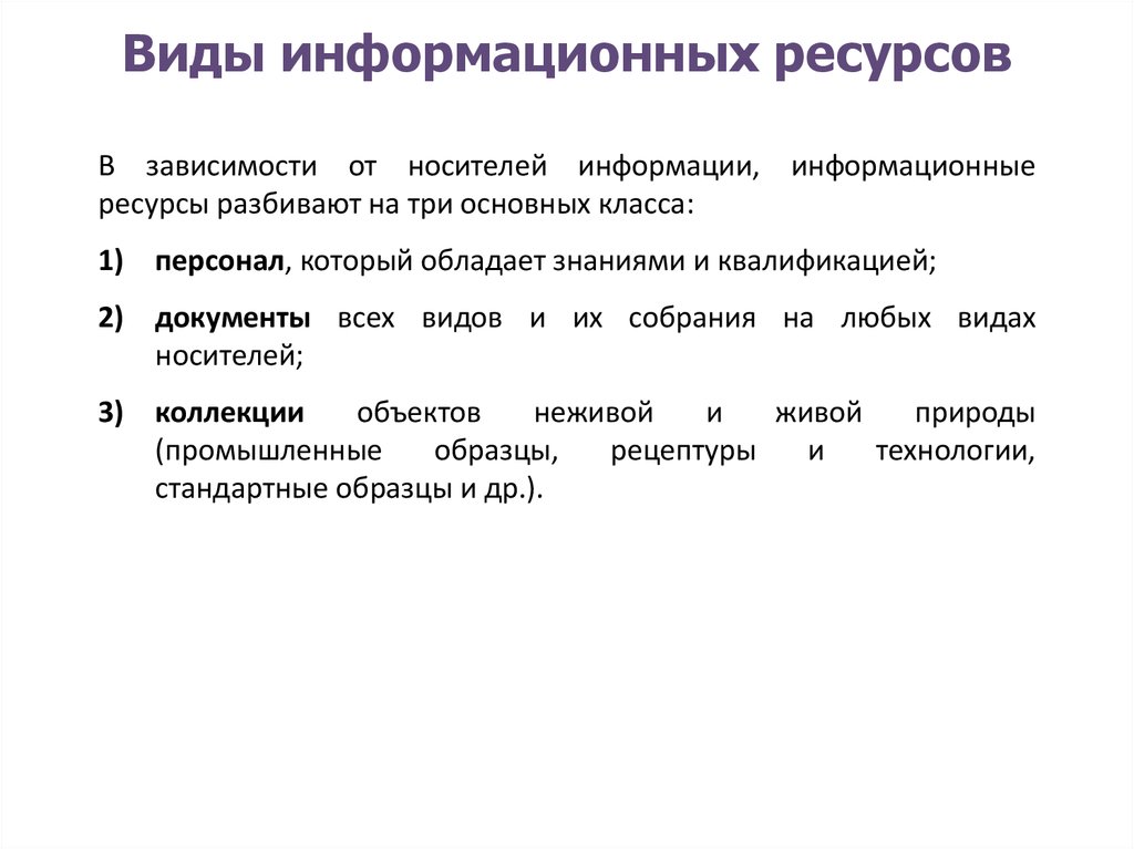 Виды информационных ресурсов схема