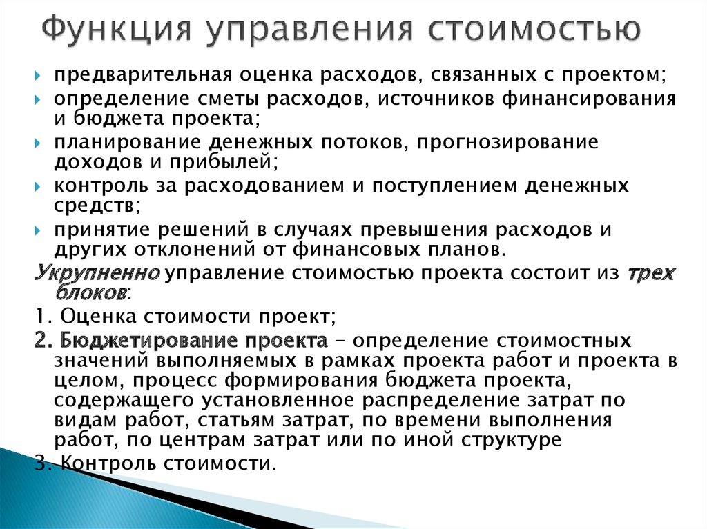 Управление стоимостью проекта связано с основными ограничениями