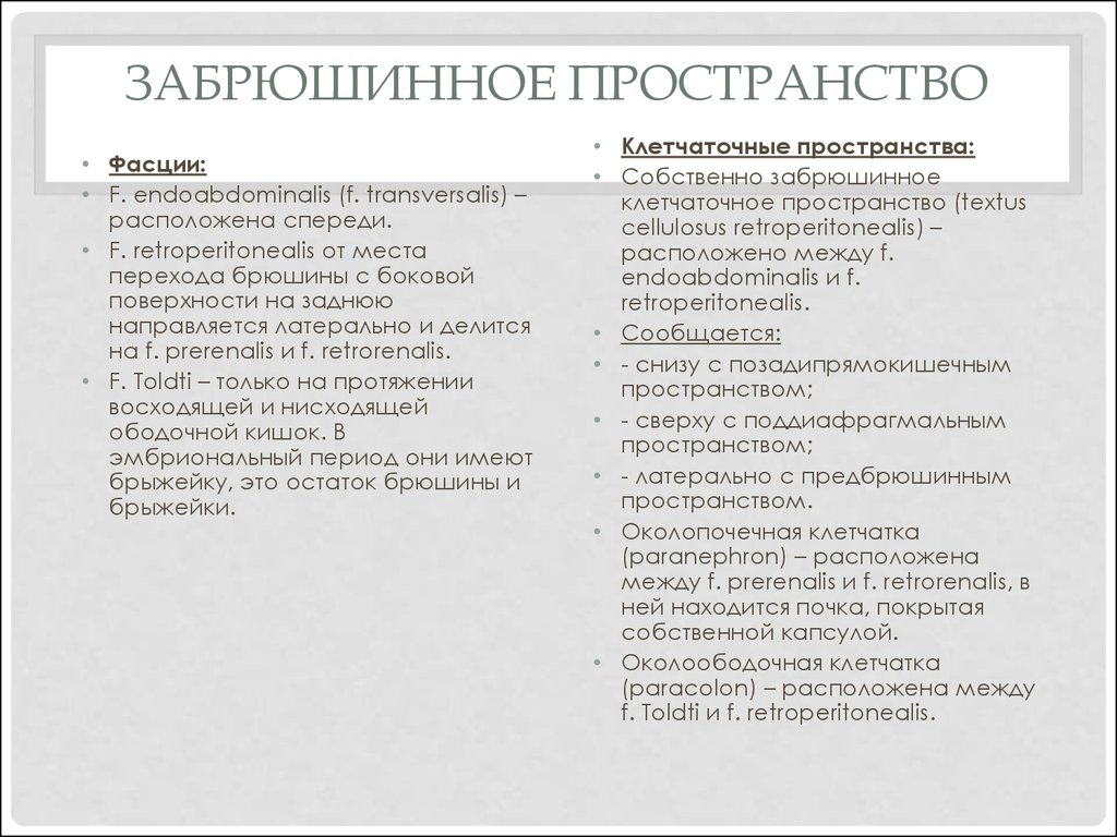 Забрюшинное пространство схема