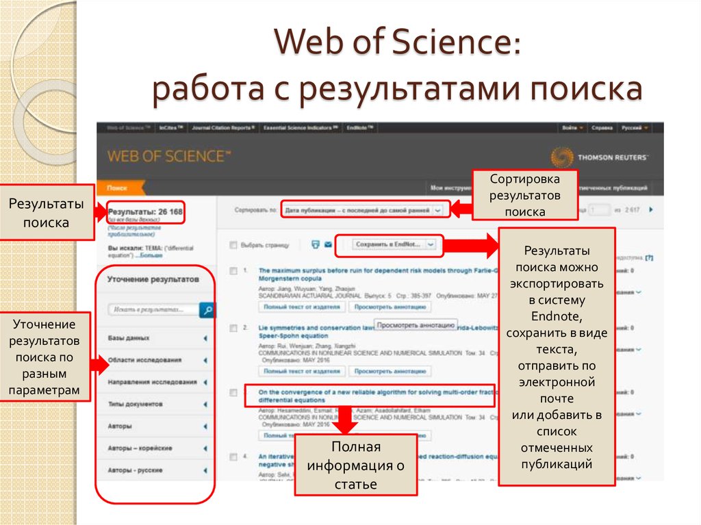 Web of Science: работа с результатами поиска