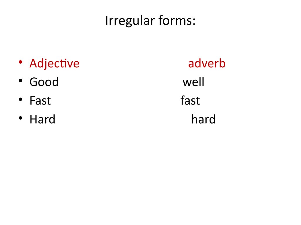 Complete the irregular forms. Irregular forms. Irregular adverbs. Irregular forms good. Adverbs Irregular forms.