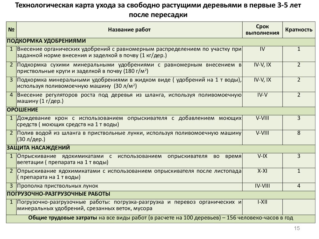 Технологическая карта по озеленению территории