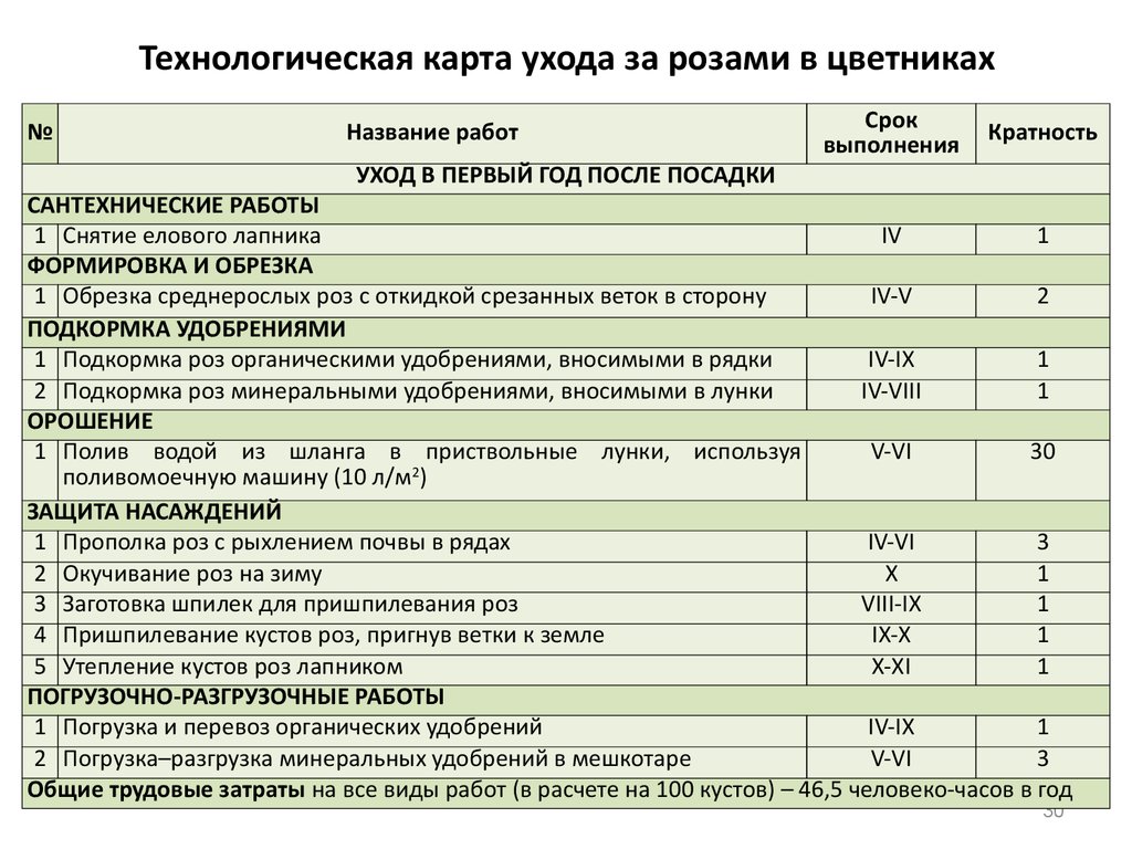 Технологическая карта растений