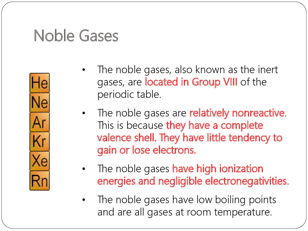 Periodic table Noble gases definition chemistry