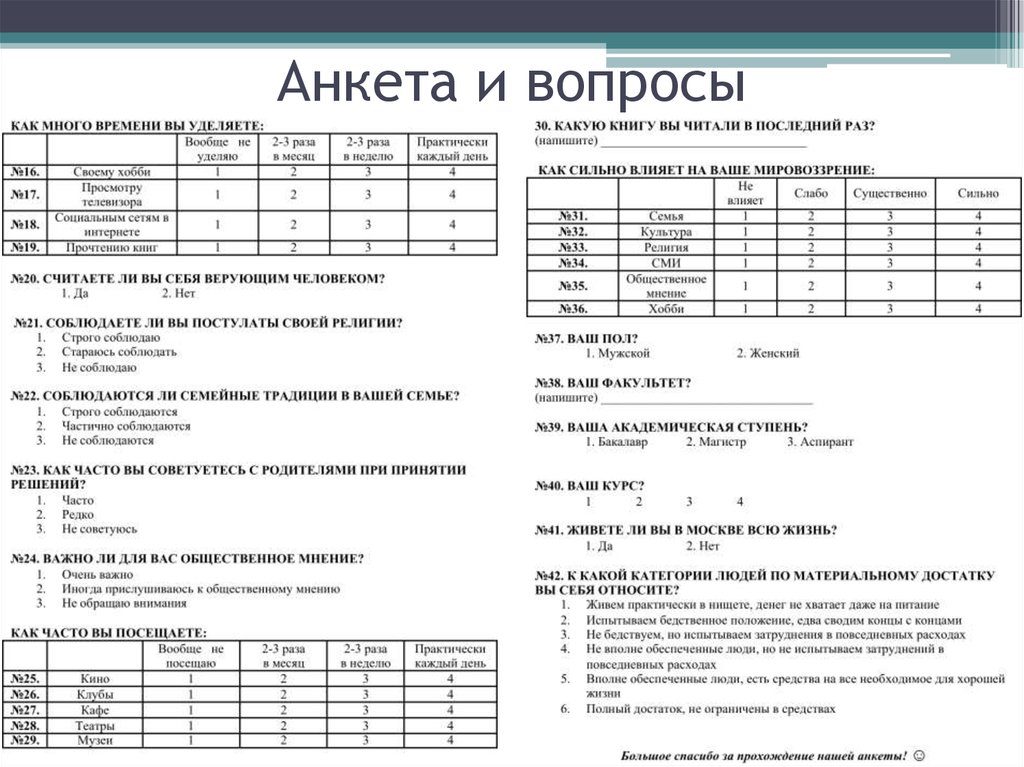 Анкета и вопросы