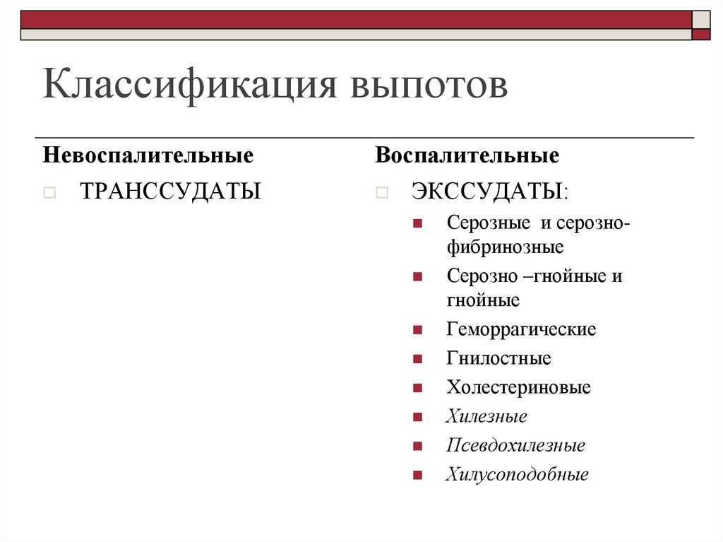 Классификация жидкостей. Классификация выпота. Виды выпотных жидкостей. Исследования выпотных жидкостей презентация.