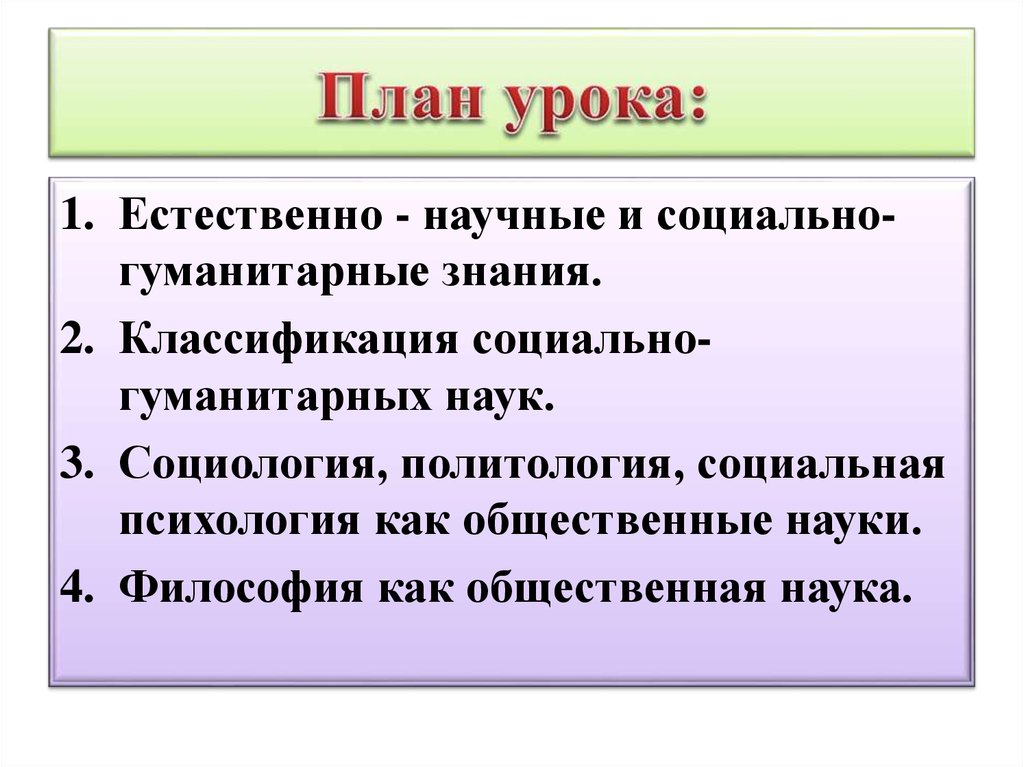 План урока: