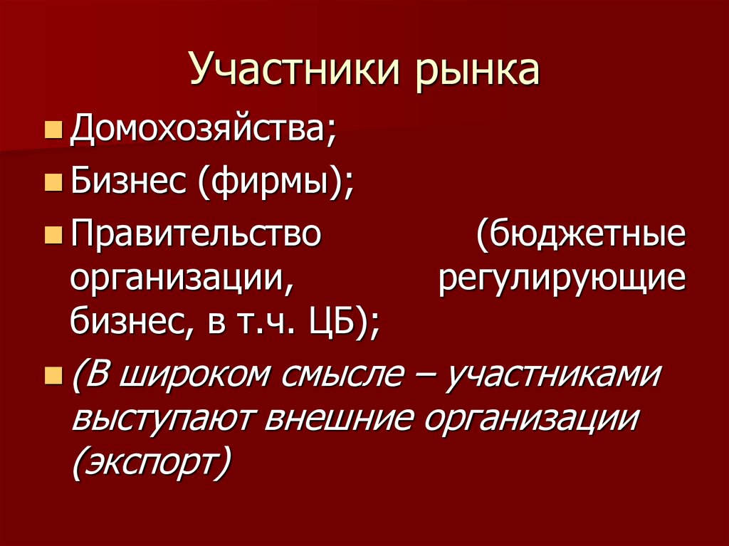 Участник смысл. Участники рынка экономика.