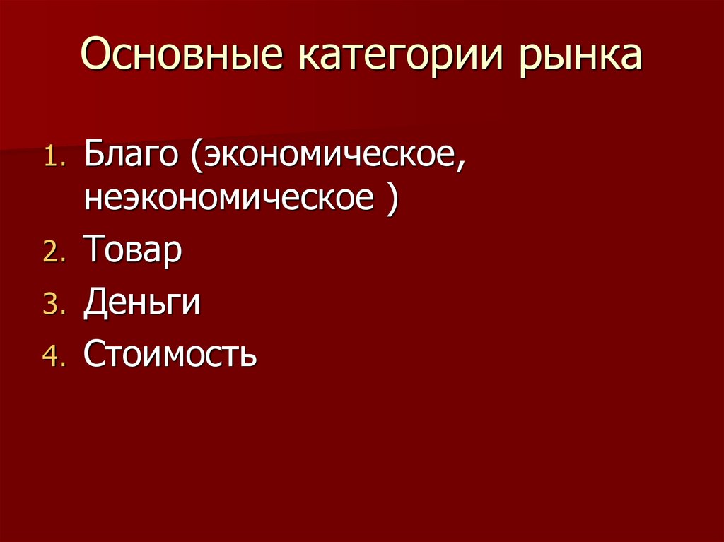 Основные категории рыночной экономики 8 класс презентация технология