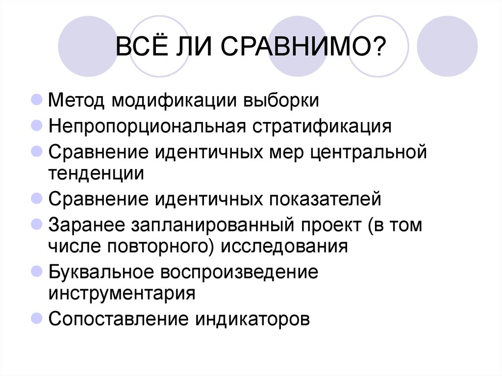 Методы модификации. Меры центральной тенденции. Для сопоставления идентичных. Метод компаративного анализа.