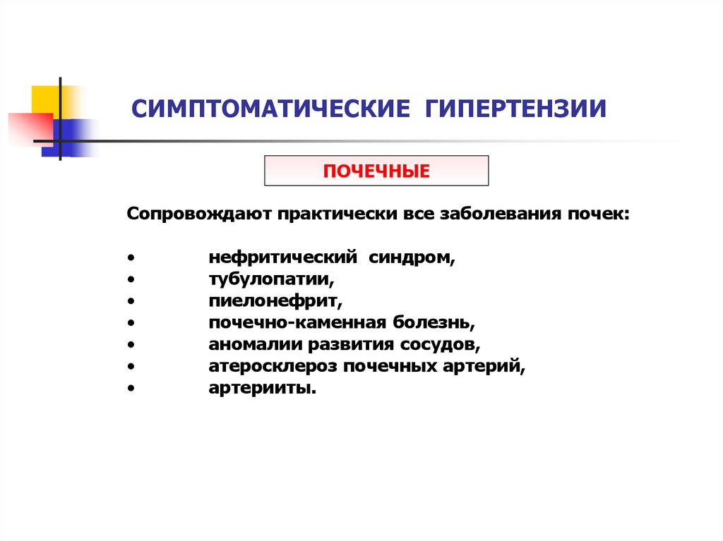 Симптоматическая артериальная гипертензия презентация