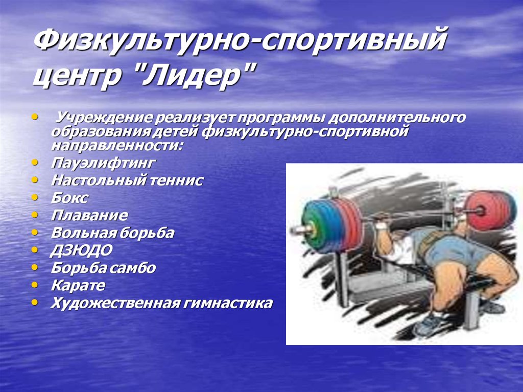 Программы физкультурно-спортивной направленности. Организация деятельности спортивных клубов. Задачи дополнительного образования спортивной направленности. Особенности реализации образовательных программ. Физкультурно спортивная направленность дополнительного образования.
