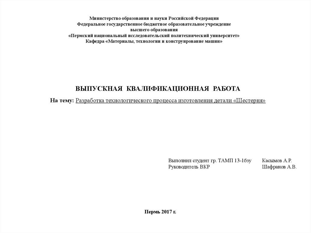 Министерство образования и науки Российской Федерации Федеральное государственное бюджетное образовательное учреждение высшего образо