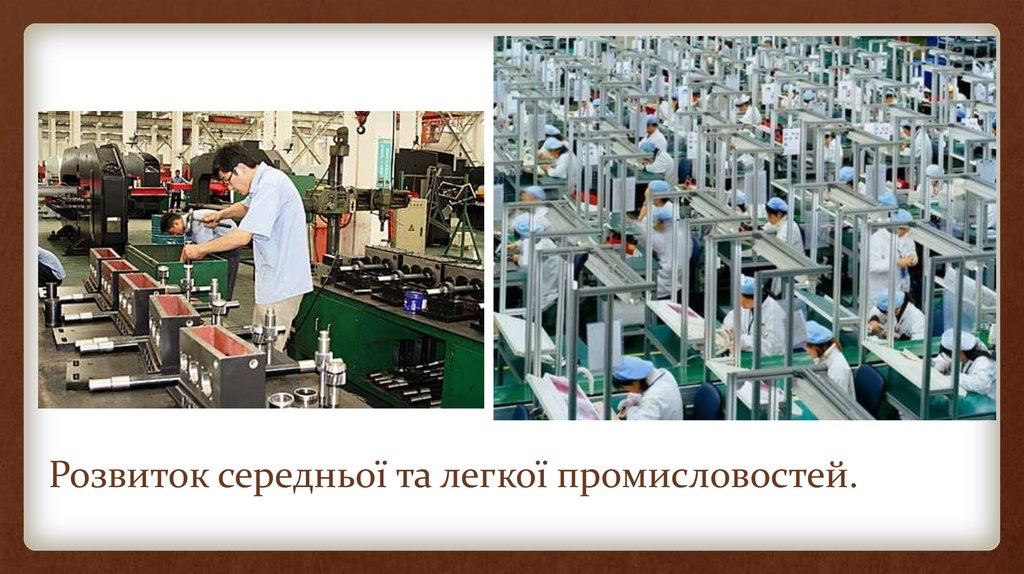 Розвиток середньої та легкої промисловостей.