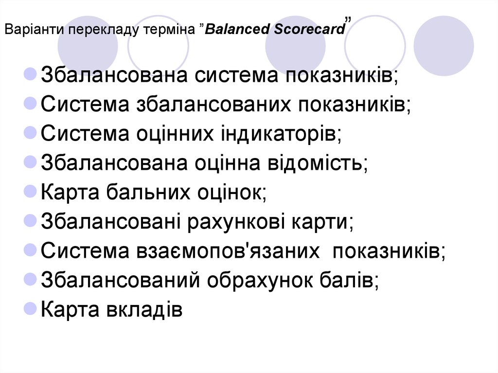 Варіанти перекладу терміна ”Balanced Scorecard”