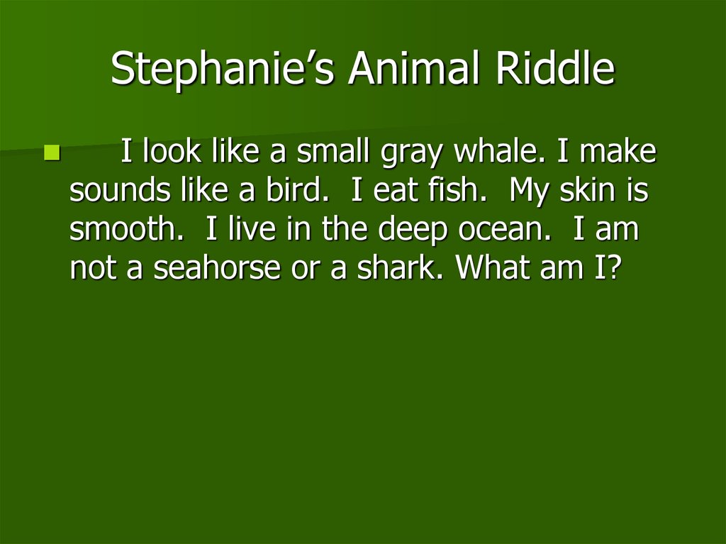 Stephanie’s Animal Riddle