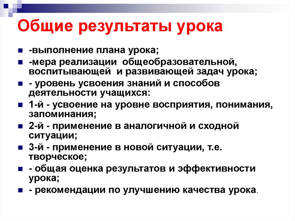 Уровень урока. Общие Результаты урока. Предполагаемый результат урока. Предполагаемые Результаты урока. Задачи урока и Результаты урока.