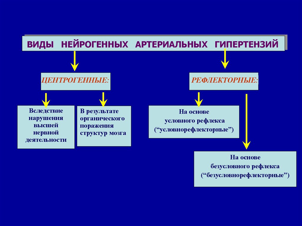 Первичная артериальная гипертензия. Нейрогенная гипертензия механизм развития. Нейрогенная гипертензия классификация. Патогенез рефлекторной артериальной гипертензии. Нейрогенные причины артериальной гипертензии.