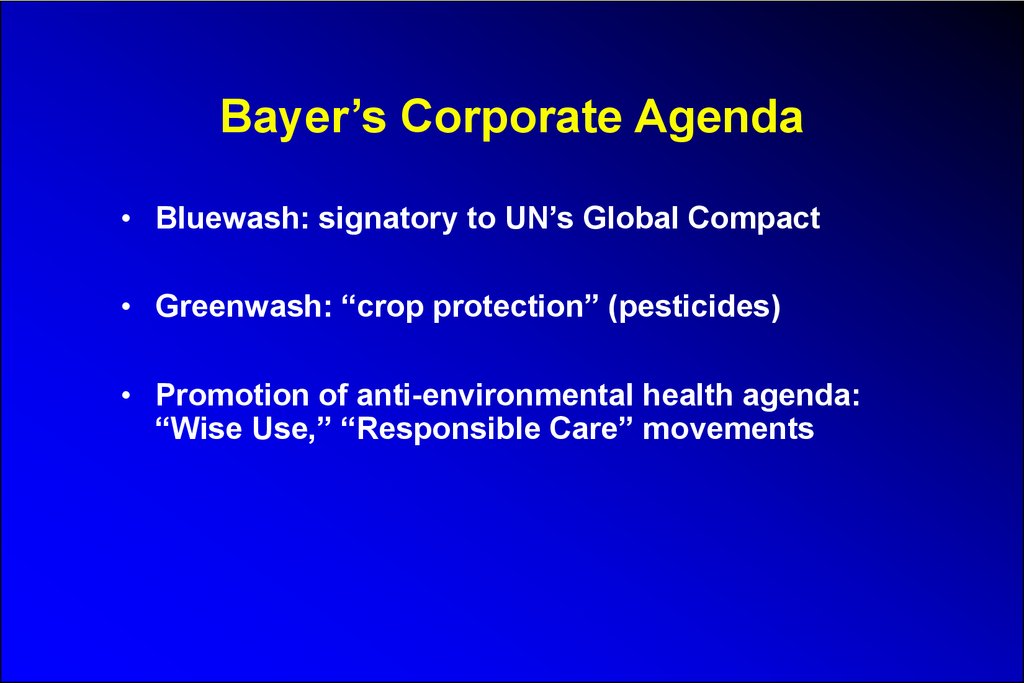 Bayer’s Corporate Agenda